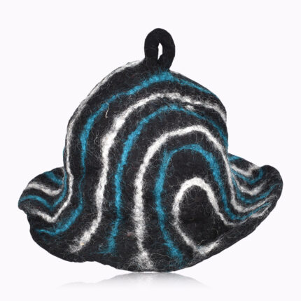 Black and Blue Felted Wool Sauna Hat – Handmade Wellness Hat from Jaguar Dream
