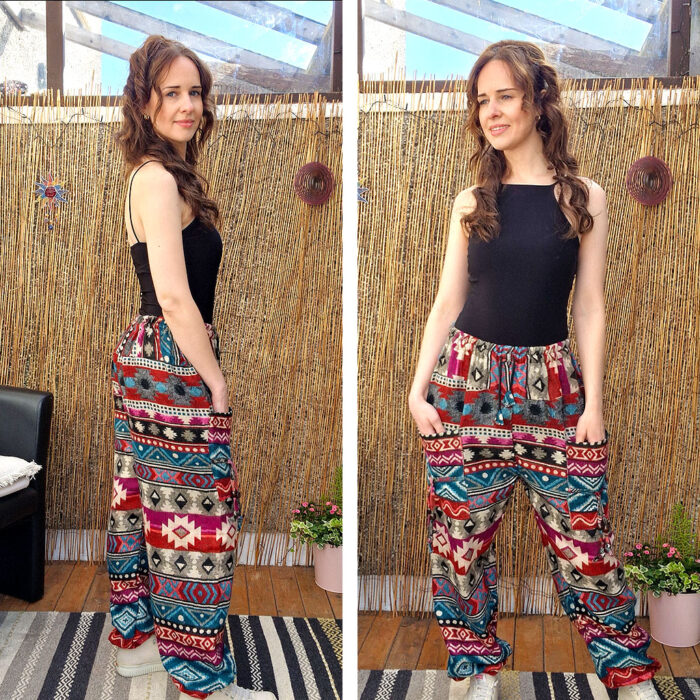 Red & Teal – Boho Pocket Trousers (Style 2) - Image 2