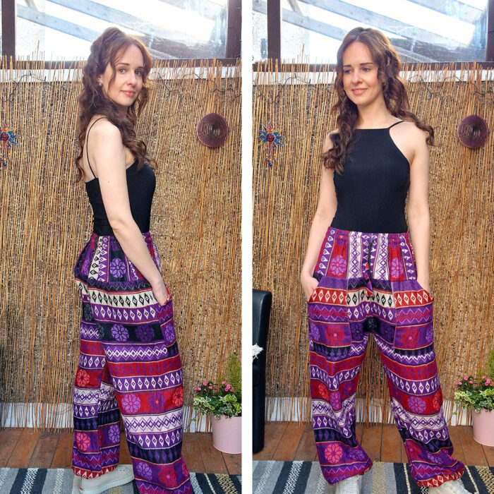 Purple & Red – Boho Pocket Trousers - Image 2