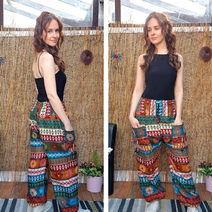 Orange & Blue – Boho Pocket Trousers - Image 2