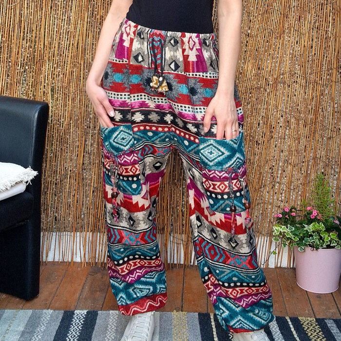 Red & Teal – Boho Pocket Trousers - Image 2