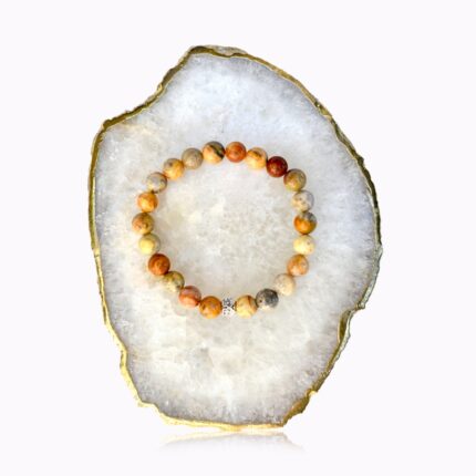 Crazy Lace Agate bracelet with silver flower detail