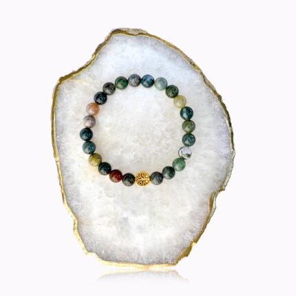 Indian Agate bracelet with gold tree detail
