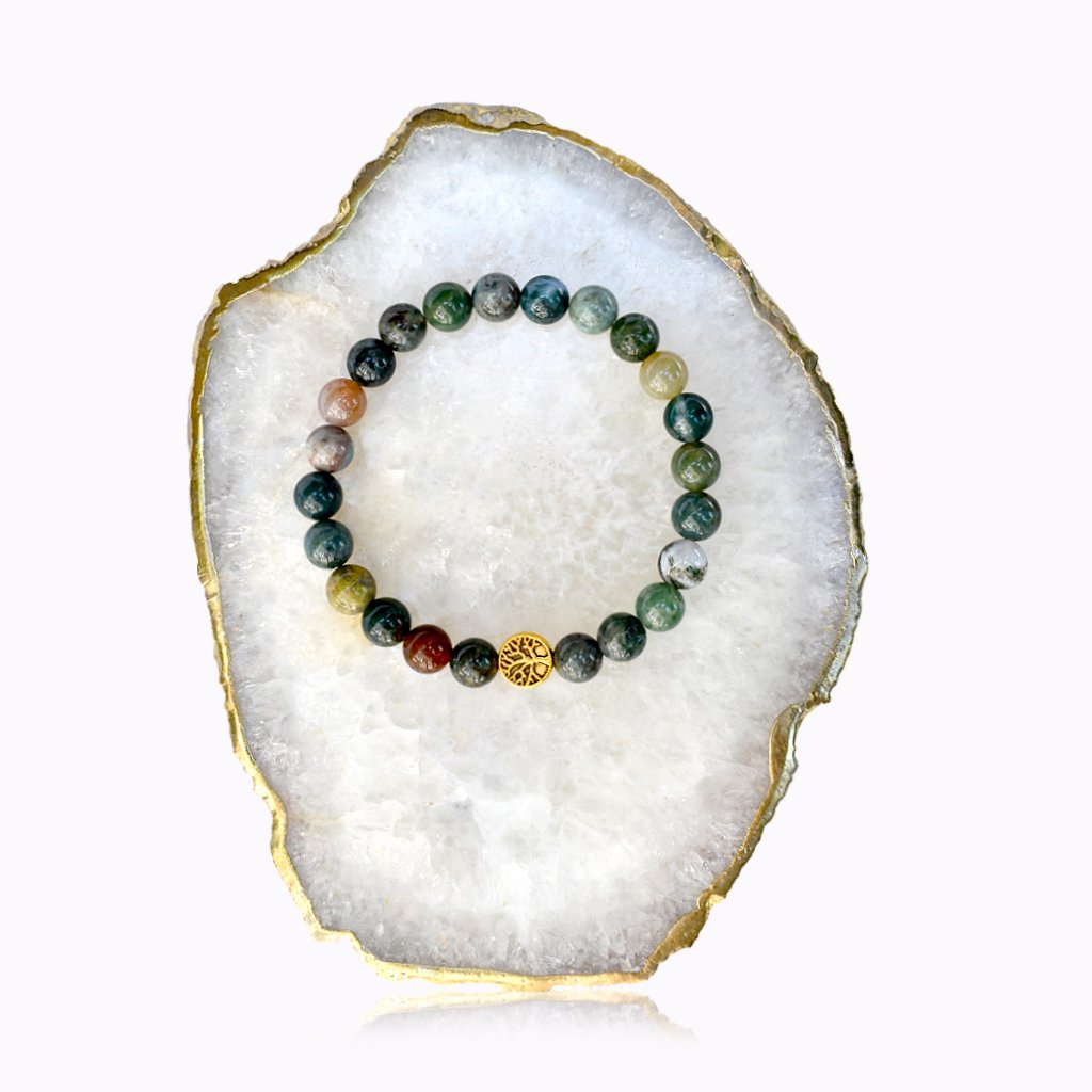 Indian Agate Gold Tree Bracelet Indian Agate bracelet with gold tree detail