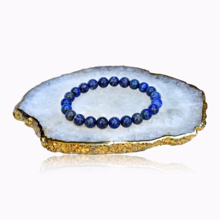 Handmade Lapis Lazuli bracelet with natural blue, gold and grey 8 mm gemstone beads