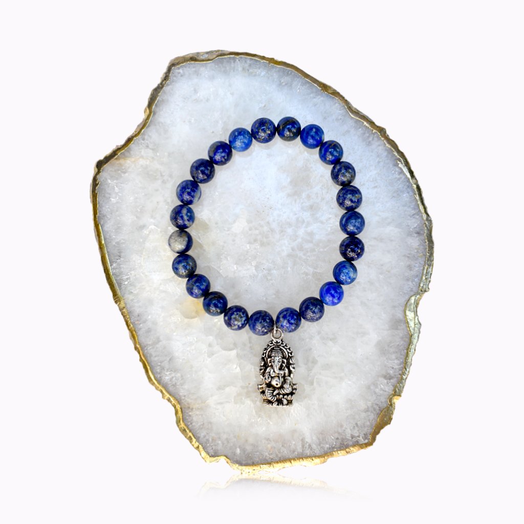 Lapis Lazuli Ganesha Bracelet Lapis Lazuli bracelet with gold-coloured Ganesha detail