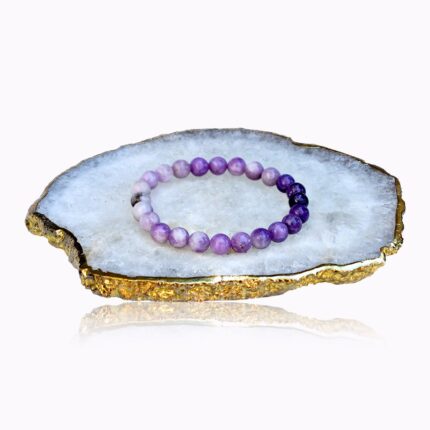 Handmade Lepidolite bracelet with natural white, grey and violet 8 mm gemstone beads
