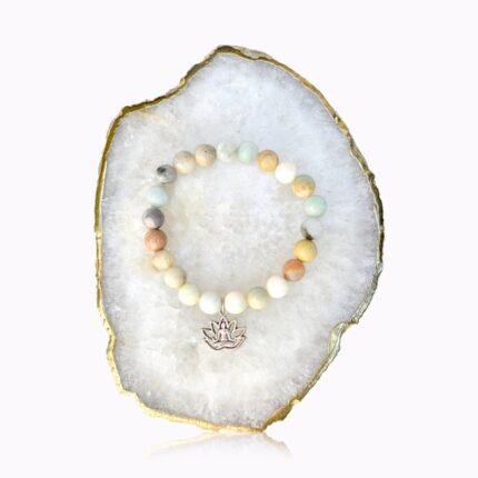 Multicolour Amazonite bracelet with silver-coloured Lotus detail