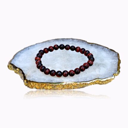 Handmade Bull's Eye bracelet with natural black and red 8 mm gemstone beads