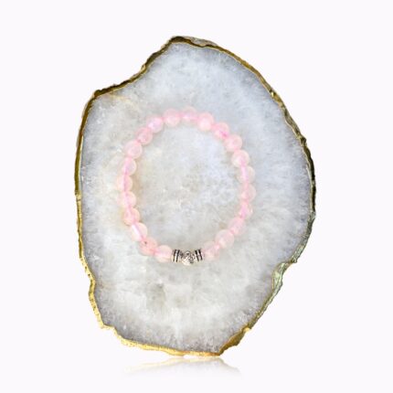 Rose Quartz bracelet with silver-coloured Rose detail