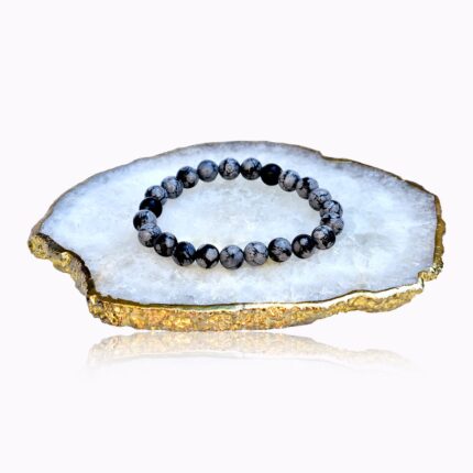 Handmade Snowflake Obsidian bracelet with natural grey and black 8 mm gemstone beads