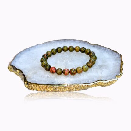 Handmade Unakite bracelet with natural green and orange 8 mm gemstone beads